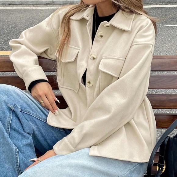 Cozy Cream Boyfriend fit oversized shacket jacket coat - Picture 7 of 9